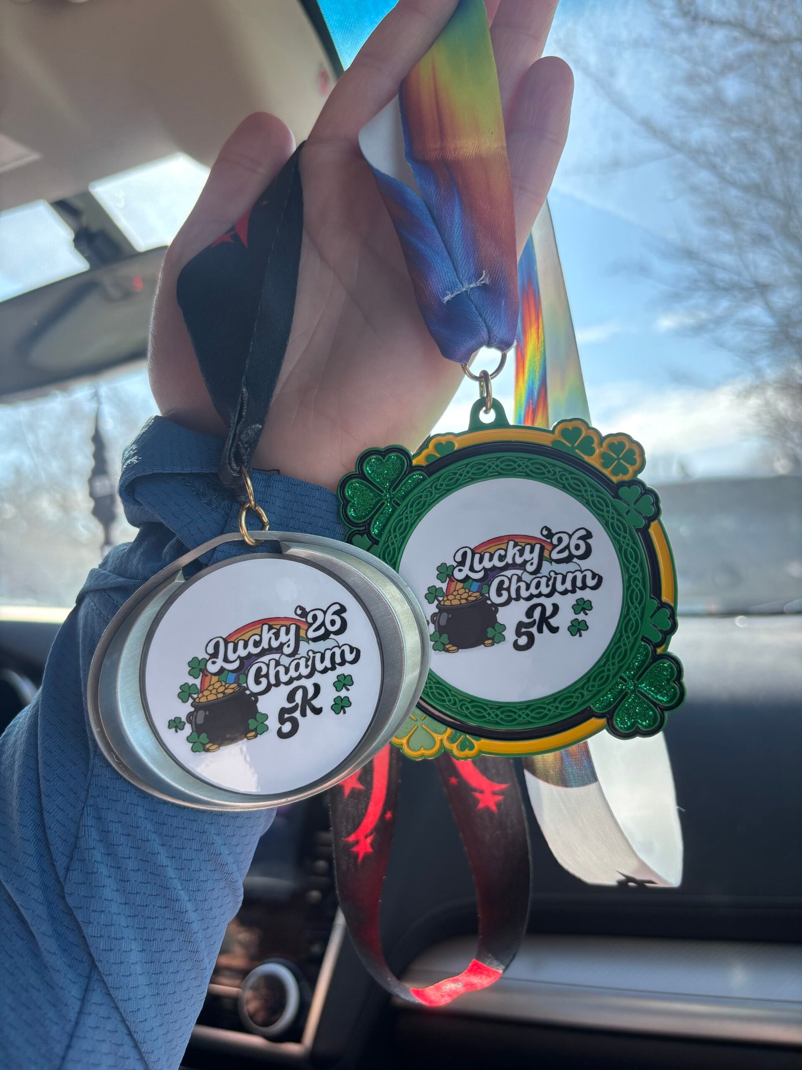 Finisher medal and age group award from the Lucky Charm 5K Race Recap