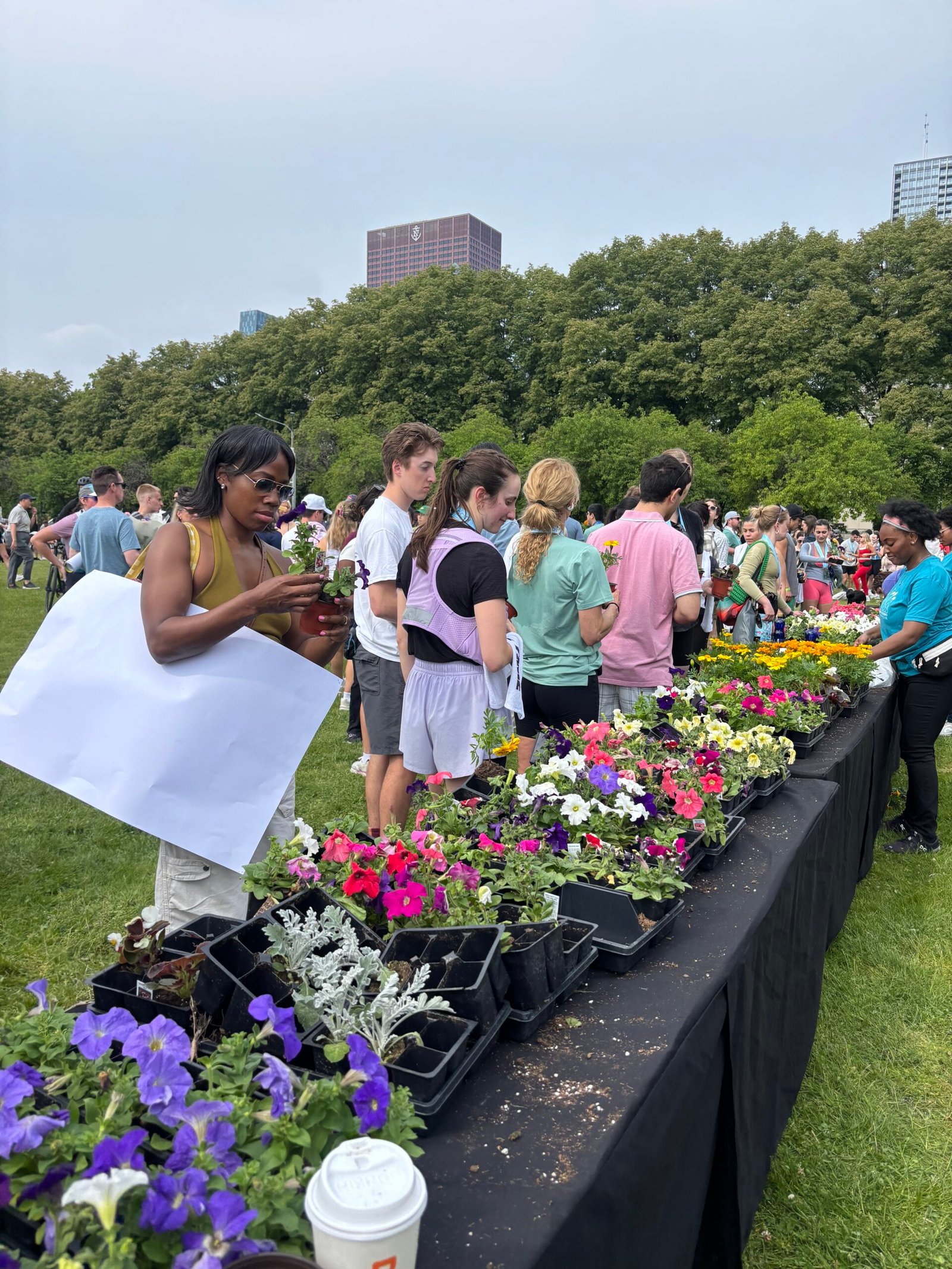 Planting a flower after the Chicago Spring Half Marathon — a race tradition