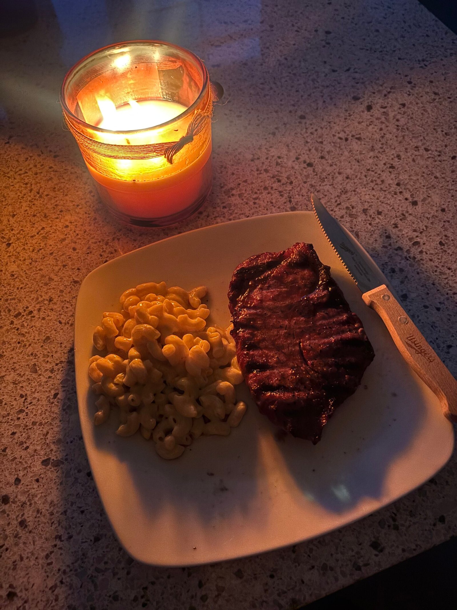 Dinner by candlelight during the power outage