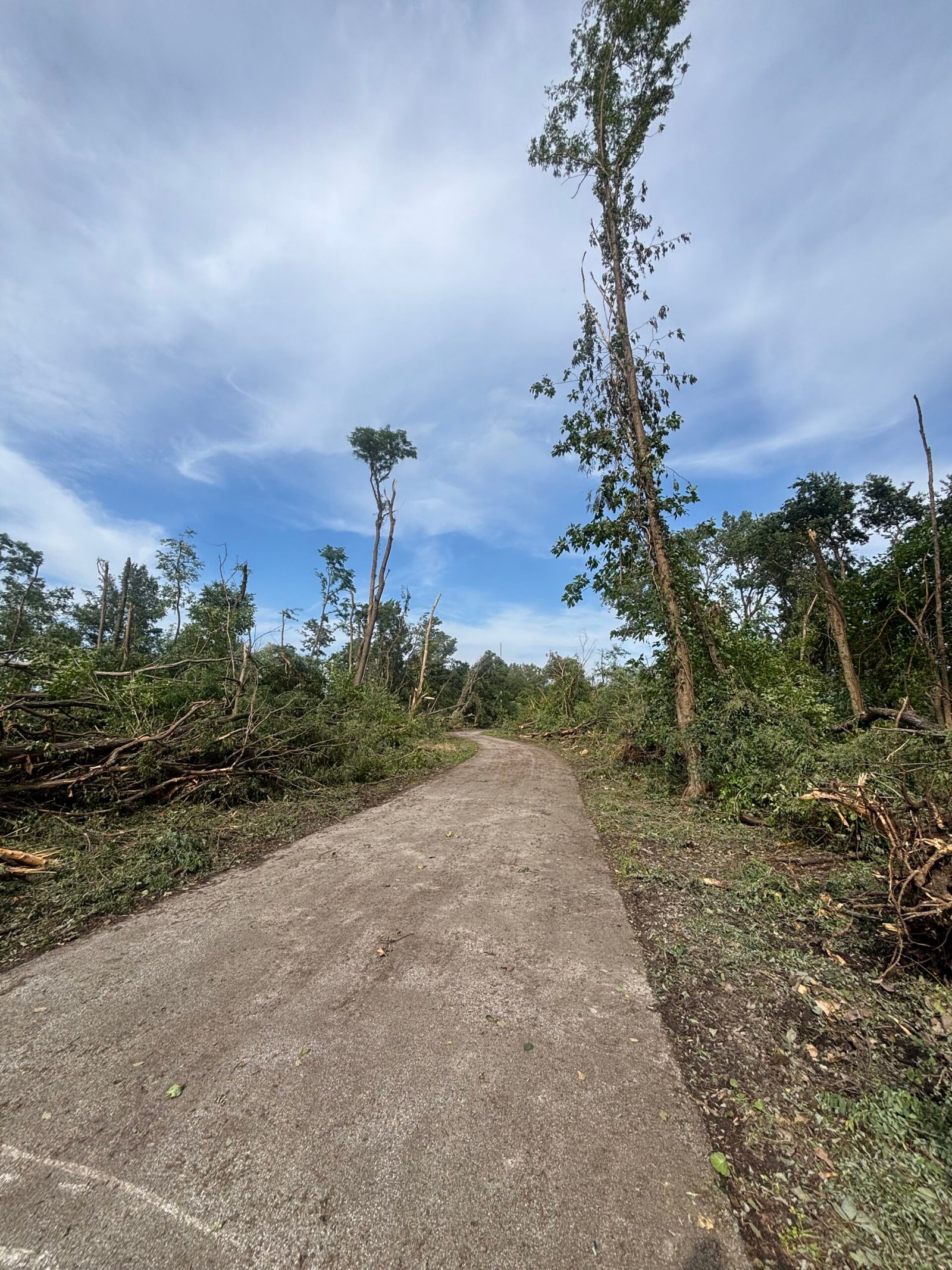 Running trail destroyed by derecho storm damage, trees down. marathon training week 5