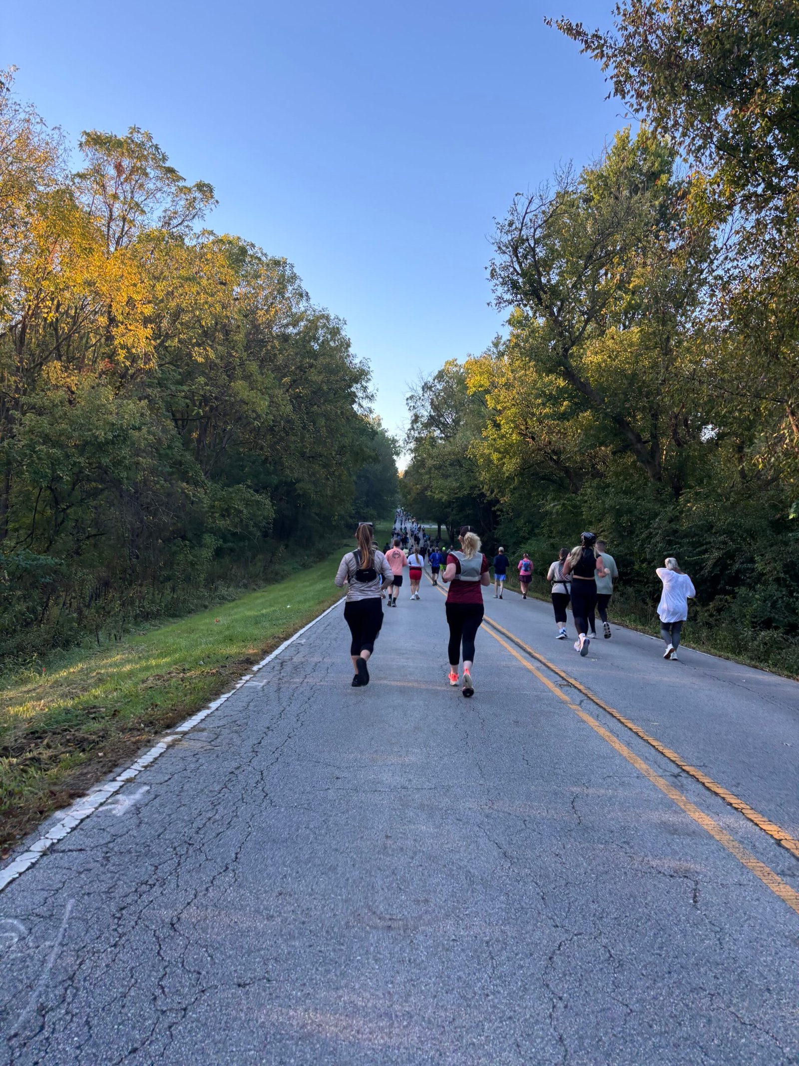A massive hill in the distance on the Fort Ben half marathon course